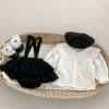 Uppsättningar 2024 Ny Spring Korean Style Infant Baby Girls Clothing Set Långärmad bomullsskjorta+Jumpsuit Nyfödda Baby Girls kläder