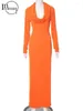 Lässige Kleider in Frau Orange Kapuzenkörper Langkleid Party -Outfit für Frauen 2024 Winter Schwingungskragen Amele Maxi Mode