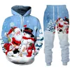 Erkeklerin Trailtsits Komik Noel Baba 3d baskı kapüşonlu eşofman pantolon 2 adet gündelik Noel partisi sweatshirt kapüşonlu insan için set