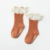 Rajstopy Socks Girl Infantil Infantil Kid Knee High Lace Socks Toddler Babygirl Anti Slip Cotton Winter Enfant Długie skarpetki