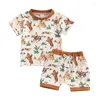Giyim Setleri Batı Bebek Yaz Yaz Giysileri İnek At Baskı Kısa Kollu T-Shirt Şort Seti Toddler Country Kovboy Kıyafetleri