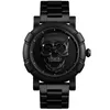 Wristwatches Black Gold Dial Quartz Watch Men 3D Skull Head Pattern Stainless Steel Steampunk Rock Engraved Cool Mexico Man Male Reloj Hombre 240423