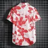 Men's Casual Shirts Trendy Red Print For Beach Attire - Top Quality Turtle Neck