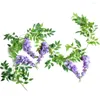 Fleurs décoratives artificielles guirlandais violet fausse fleur guirlandes 190cm pour la décoration de chambre à coucher de mariage intérieur extérieur