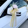 Decorative Flowers Champagne Artificial Silk Flower Rose Rearview Mirror Door Bow Tie Ribbon Wedding Car Decoration Arrangements Accessorie