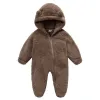 One-Pieces Newborn Baby Boy Girl Fleece Jumpsuit Snowsuit Long Sleeve Hooded Zipper Closure Coat Warm Winter Clothes