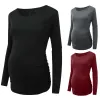 Pillows Women's Maternity Tunic Tops Mama Clothes Flattering Side Ruched Long Sleeve Scoop Neck Pregnancy Tshirt Breastfeeding Clothing