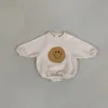 One-Pieces Baby Girls Boys Smiley Face Sweatshirt Romper Long Sleeve Romper Loose Cotton Infant Kids Hooded Body Bebe Fille Strampler Hot