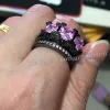 Роскошная принцесса Cut 6ct Pink Sapphrie Ring Set Black Gold 925 Серебряное серебряное обручальное обручальное обручальные кольца для женщин мужчин