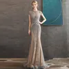 Party Dresses Luxury Collection Glitter Silver Rhinestones Mermaid Evening Elegant Nude Tulle Pageant Dress Women Prom Gown Vestidos