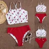 Kvinnors badkläder Cherry Printed Element Push-Up Padded Bh Beach Bikini Set For Girls Women Two Piece Sweet Sexy Fashion Sling Swimsuit Beachwear D240424