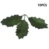 Decorative Flowers 10 Pcs Simulated Christmas Large Leaf Artificial Green Three-Branch 12cm Bouquets Centerpieces Cake Decorations