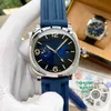 Designer 45mm Pam Leder Uhren 316L Edelstahl für Mann Blau Farbe Automatische Wasserdichte Farben Armbanduhr Design 22