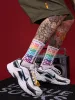 Socks 3 Pairs Stay Cool Chill Letters Hip Hop Haruku Pink Men's Socks Skateboard Orange Cotton Colorful Letter Long Women Sock