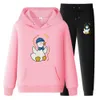 Nya män Kvinnor Tracksuit Hoodies Casual Cute Cartoon Duck Print Color Tjock Pullover och Long Pant 2-Piece Set Men Autumn Fleece Jogger Sports Suit