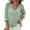 Blouses pour femmes chemise de printemps femme vintage en V boutonné pour un dessus à manches longues respirantes douce avec design à poitrine unique