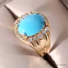 Wedding Rings Elegant Oval Blue stone Rings Exquisite Fashion Gold Color Inlaid White Zircon Stones Party Ring Trendy Jewelry