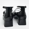 Elbise Ayakkabı Trafesi Kadın Pompaları 2024 Yüksek Topuklu Mary Jane Kadın Moda Çift Toka Kayışı Deri Siyah Ayakkabı