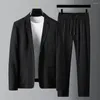 Herrspårar 1 Set Stylish Jacket Trousers Spring Summer Formal Suit Lapel Solid Colic Elastic Midje veck