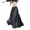 Stage Wear Style Belly Dance Shining Satin Long Spanish Swing Dancing Skirt