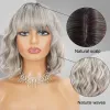 Perruques courte bob ondulé avec une bangs perruques grises naturales ombre argent perruque synthétique Hair épaule longueur courte curly perruques pour femmes