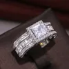 Anillos Vintage Court Mens Ring Sier Princess Cut Cz Stone Engagement Band para Women Jewelry Drop entrega DH0XQ