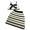 Stripe Women Weep Dress Wreeveles Sleeveles Elastic Waist Short Pugneted Skirt