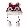 Berets Halloween Beanie Hat Party Holiday Winter Warm Chinese Traditional Animal Theme For Kids Slouchy