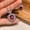 Halsband mode indiska smycken set 10*12mm rubin ädelsten kristall hängande örhängen dating ring halsband magiska lyx vintage trend gåva