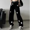 Women's Jeans Star Printed Jeans Women High-waisted Thin Loose Straight Full Length Casual Trousers High Street Versatile Denim Pants Female 240423