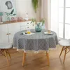 Table Cloth Pink Plaid Round Tablecloth With Tassel Anti-stain Elegant Tablecloths Cover Arty Cloak