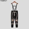 Overall 2023 Fashion Men Jumpsuits Tryck byxor ärmlös fitness Suspender Rompers Streetwear Male Straps Overall S5xl Incerun