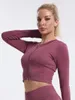 Women's T Shirts Seamless Ribbed Long Sleeve Tshirts Women 2 Zippers Tees Fitness Sport Gym Workout Crop Top High Elastic Black Blouses