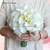 Flores de casamento Pacote com caixa Romântica Amarelo Artificial Lily Bouquets 2024 Moda Lace Bridal Hand Bouquet Ramos de Novia
