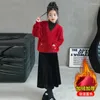 Clothing Sets Winter Teen Girls Clothes Set Thick Sweater Velvet Skirt 2pcs 4-15 Warm Kids Suit Chile Outfits Designer