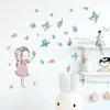 Wall Stickers Cartoon Cute Girl Flying Butterfly Flowers For Kids Room Decoration Baby Nursery Decals PVC DIY