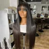 Glueless Wig with Bangs 250 Density Long Thick Bone Straight Human Hair Wig Black /Ginger/99j Red Colored Brazilian Hair Wig for Women