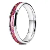 Bands Einfacher 4mm Edelstahlring für Männer Frauen rotes Feuer Opal Inlay Luxus Ehering Band Verlobungsringe Schmuck Anillos Mujer