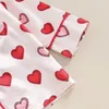 1-5y Saint Valentin Enfants Enfants pour garçons filles Pyjama sets coeur Impression de coeur bouton de satin à manches longues Shirtspants Nightwear 240418