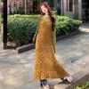 Casual jurken Boho Hollow Long Dress Summer Women V-Neck Slim Suspender Seaside Style Holiday Crochet Vestidos de Fiesta Pedreria