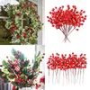 Decoratieve bloemen kunstmatige kerst rode bessen tak bessen stengels nep bloemboeket diy krans aanbod xmas feestdecoratie