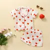 Ewodos Kids Girls Summer Pyjama Set Cart Imprimé Collier Col de remin-dow