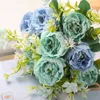 Fleurs décoratives Bouquet de soie rose rose Fleur artificielle Fleur artificielle 5 Big Head 4 Small Bud Bride Wedding Home Decoration Arrangement de bricolage