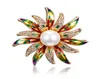 Large Pearl Rhinestone Sunflower Brooches Enamel Metal Flower Brooch Pin Pins Scarf Buckle Gift Women Jewelry4277061