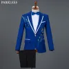 Gömlekler Kırmızı Elmas Çiçek Erkekler Düğün Erkek Takımları 3 Parça Blazer+Pant+Çat Tie Fashion Smokin Erkekler Takım Set Sahne Kostüm Homme