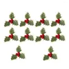 Fleurs décoratives 10pcs Pigne de pin givré artificiel Picks Red Berry tiges de feuilles vertes branches