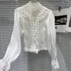 Women's Blouses 2024 Franse stijl Blouse Spring Classic Pearl Lace gehaakte elegant socialite shirt voor vrouwelijke mode -tops