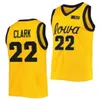 2023 2024 22 Caitlin Clark Jersey Iowa Hawkeyes 여자 대학 농구 유니폼 검은 흰색 노란색 크기 s m l xl xxl ncaa 셔츠 새로운 스티치