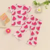 Clothing Sets Kids Girls Summer Outfits Floral/Watermelon Print Short Sleeve T-Shirt And Elastic Flare Pants Cute 2 Piece Clothes