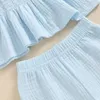 Set di abbigliamento per bambini bambine estate bandage canole senza maniche e pantaloni elastici a gamba larga in lino in lino di vestiti set di abiti